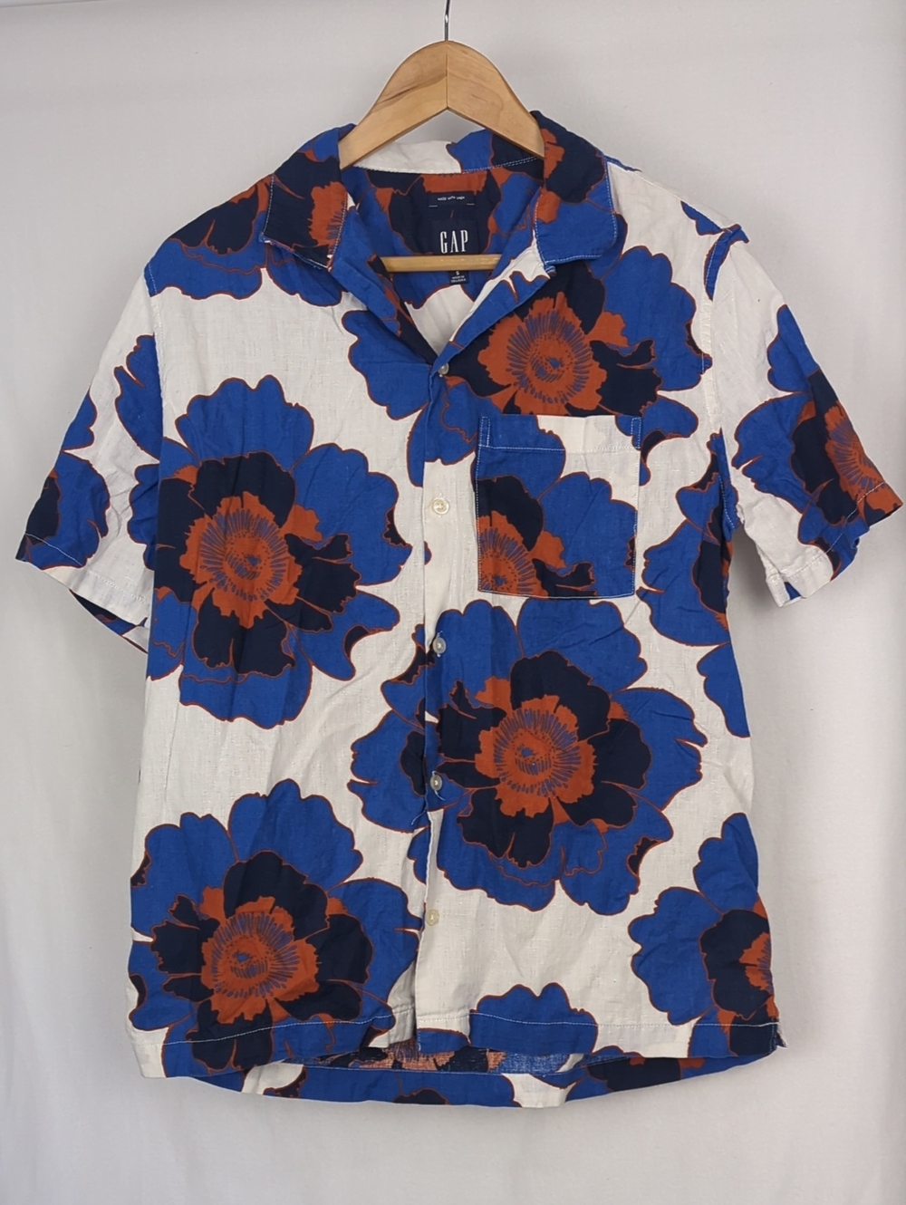 GAP Men's Linen Button Down Short Sleeve Shirt Hawiian Tropical